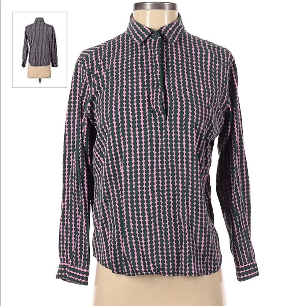 Marimekko x Uniqlo Green Pink Half button down Blouse Dot